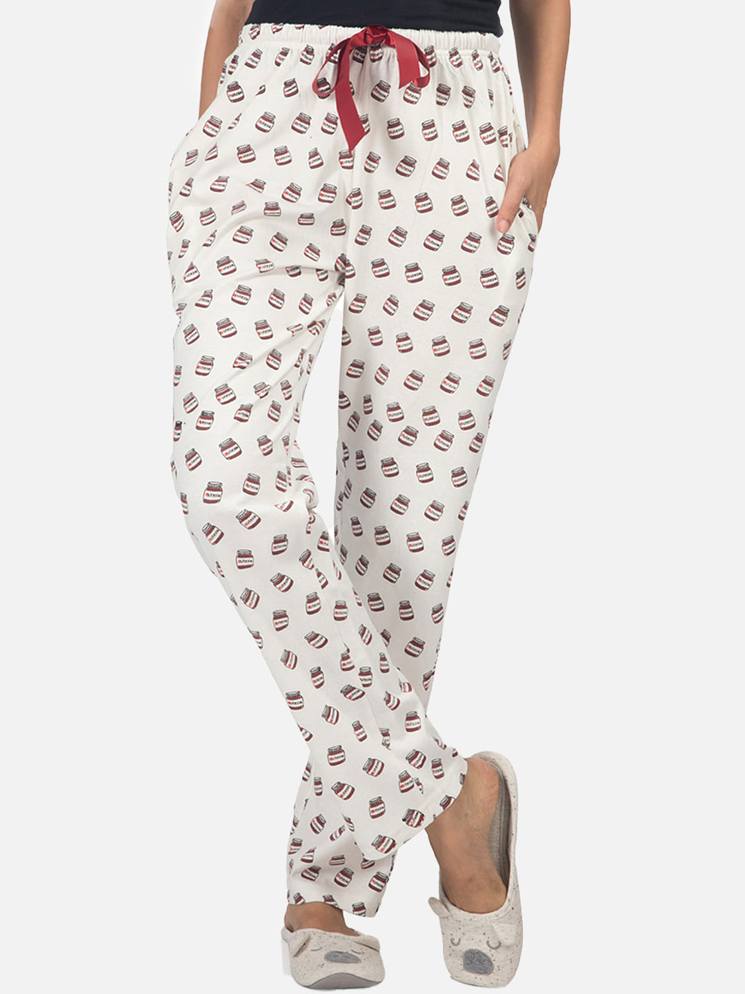 Nite Flite Women Off White Nutella Printed Cotton Lounge Pants