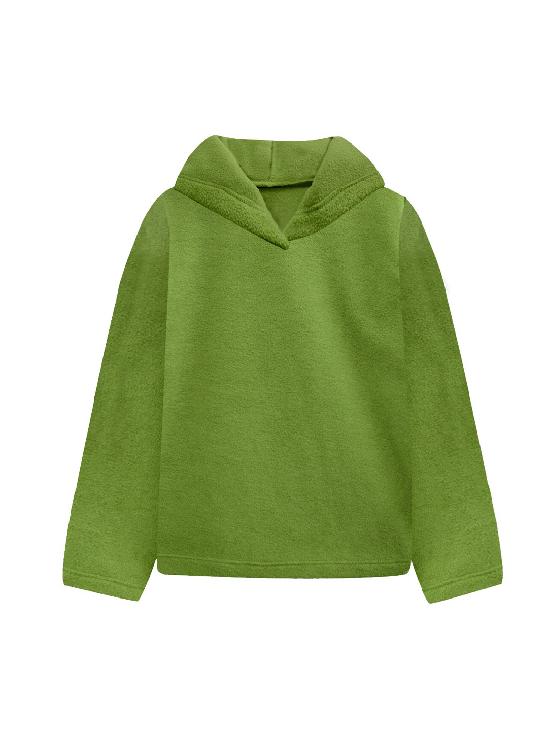 A T U N Women Olive Green Hooded Fleece Sweatshirt