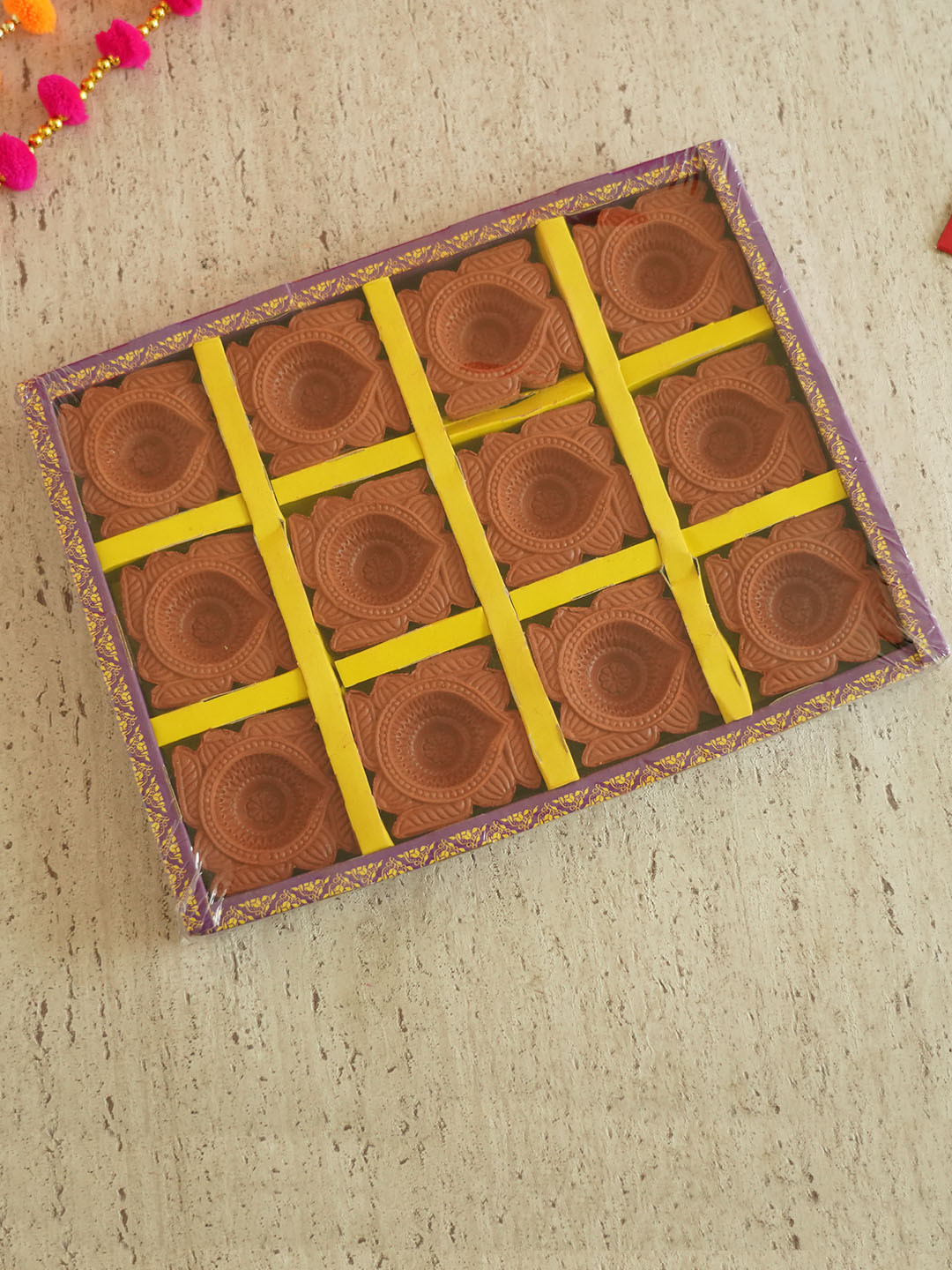 TIED RIBBONS Brown Set of 12 Decorative Handmade Clay Terracotta Diyas