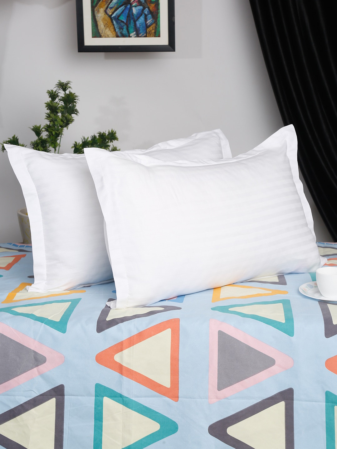 HOSTA HOMES White Solid 280 Tc Satin Cotton Pillow Covers Set Of 2