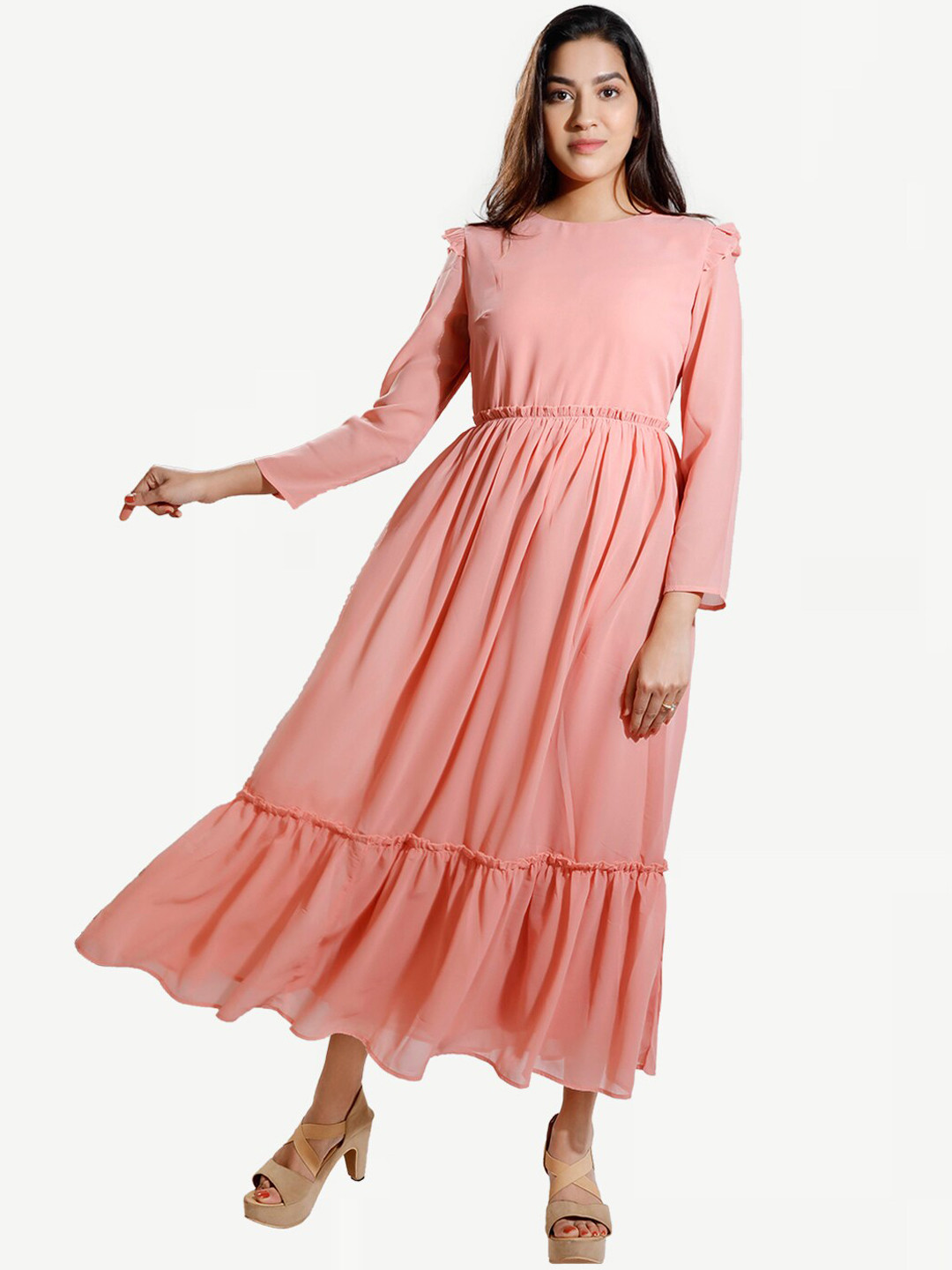 Dream of Glory Inc Pink Layered Georgette Maxi Dress