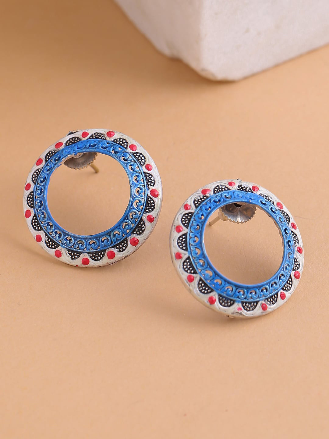 Shoshaa Blue Enamelled Contemporary Studs Earrings