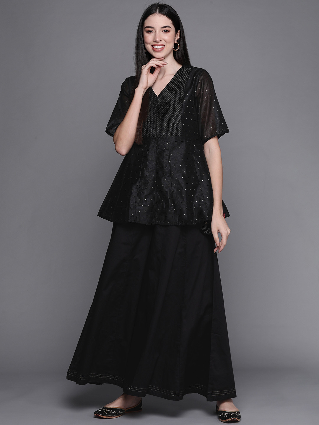 Biba Women Black Embellished Kurti with Palazzos