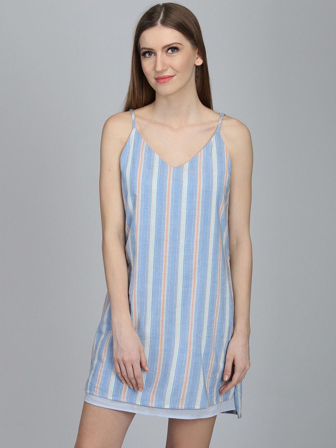 DODO & MOA Blue Striped A-Line Mini Dress