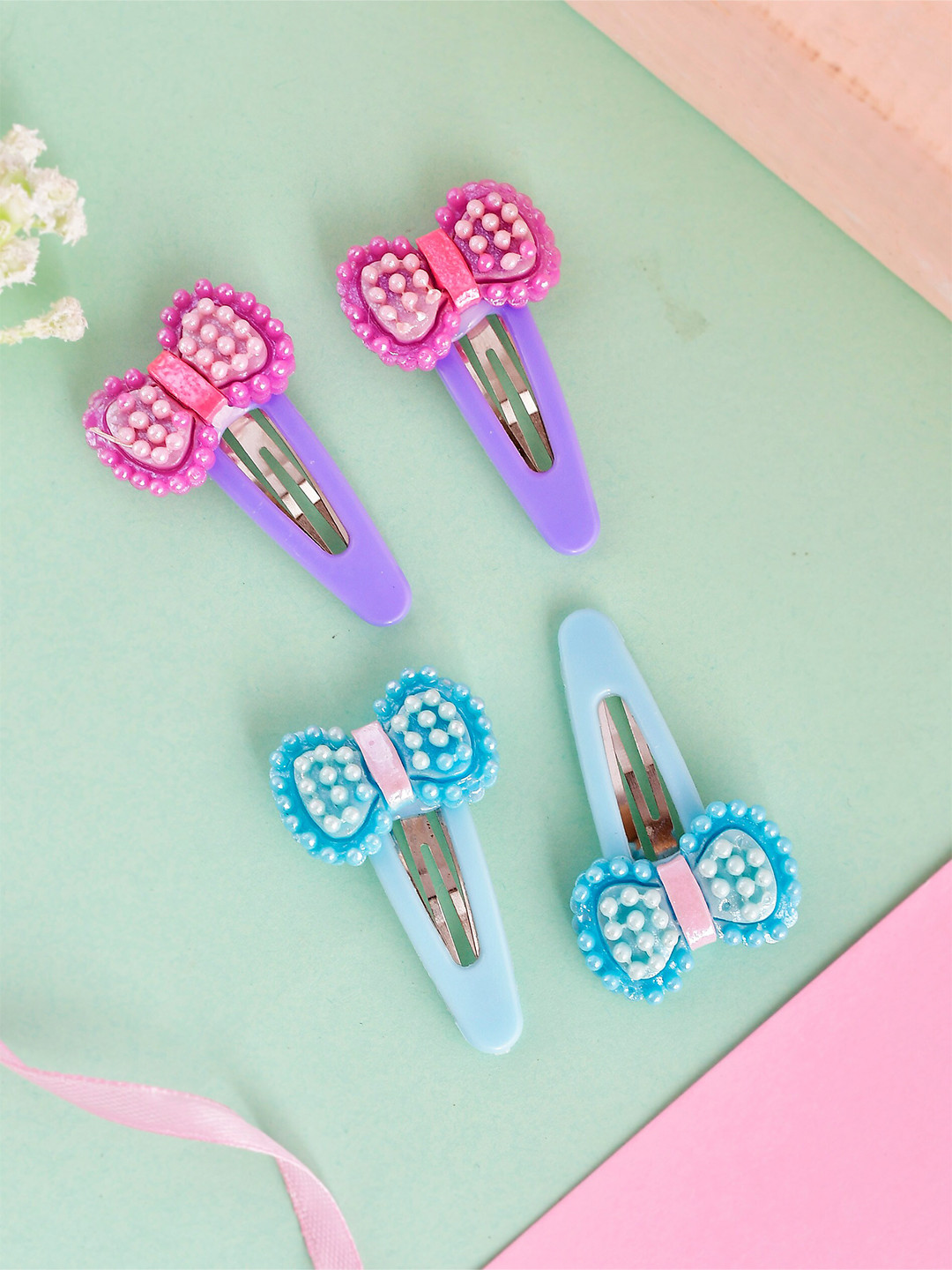 Silvermerc Designs Girls Blue & Fuchsia Set of 4 Tic Tac Hair Clips