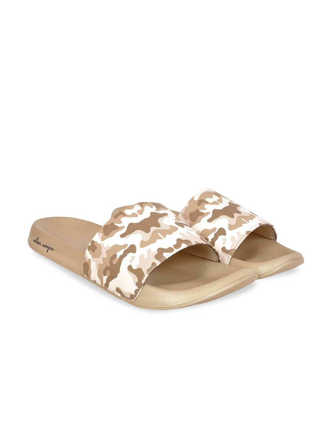 Allen Cooper Men Beige & White Camouflage Printed Sliders