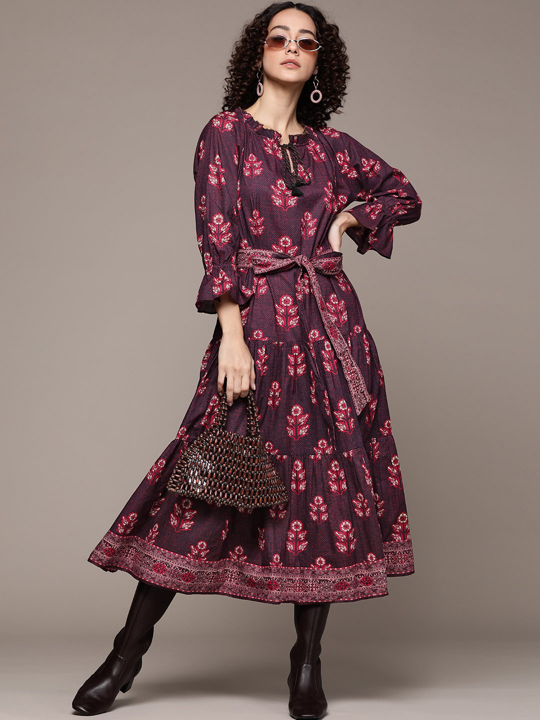 aarke Ritu Kumar Brown Animal Fringed Shirt Dress