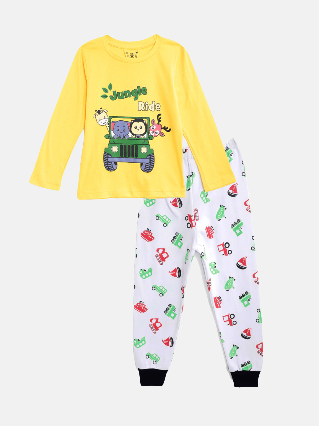 Wyld Sprog Boys Yellow & White Printed Night suit