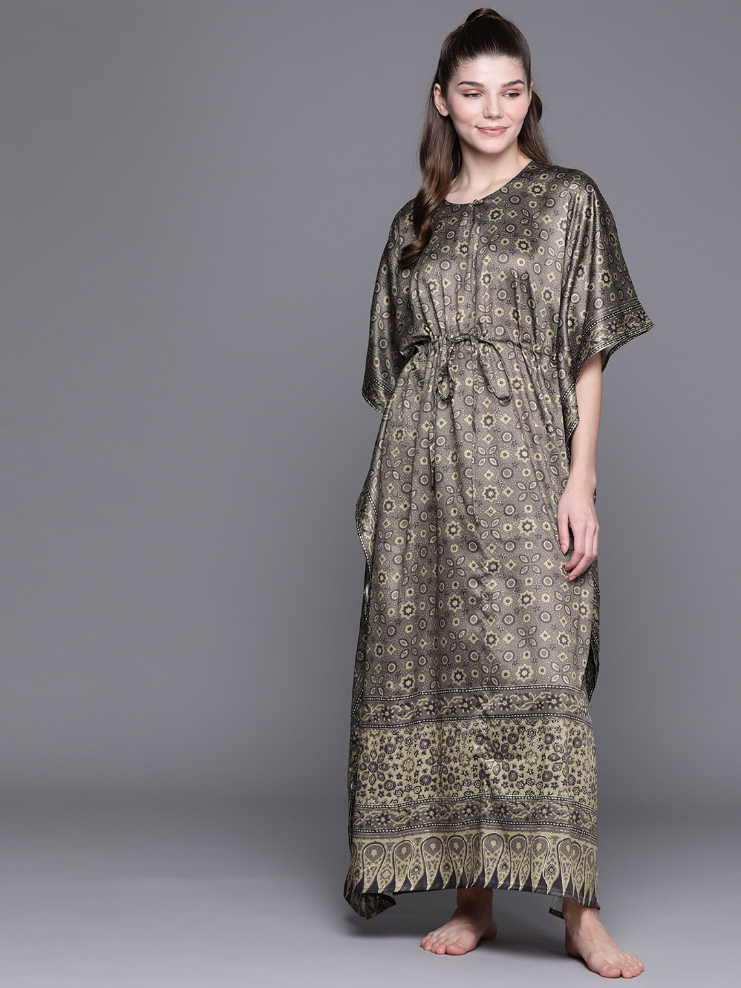 Biba Women's Green Floral Printed Maxi Night Dress