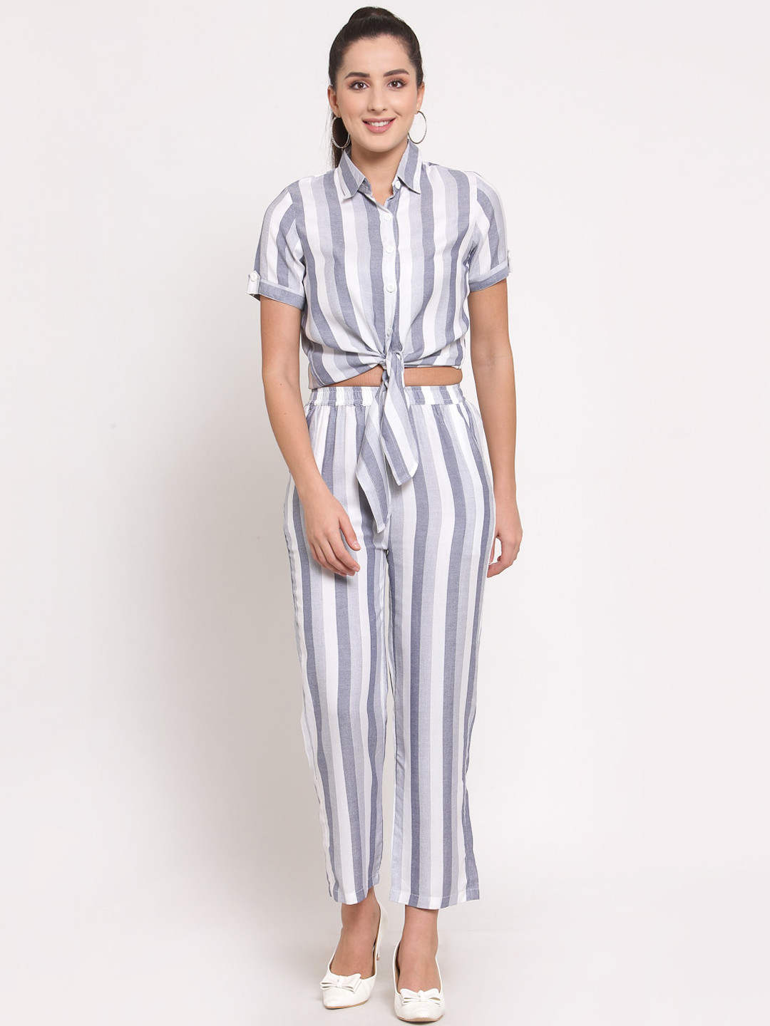 LUCERO Grey Striped Maxi Dress