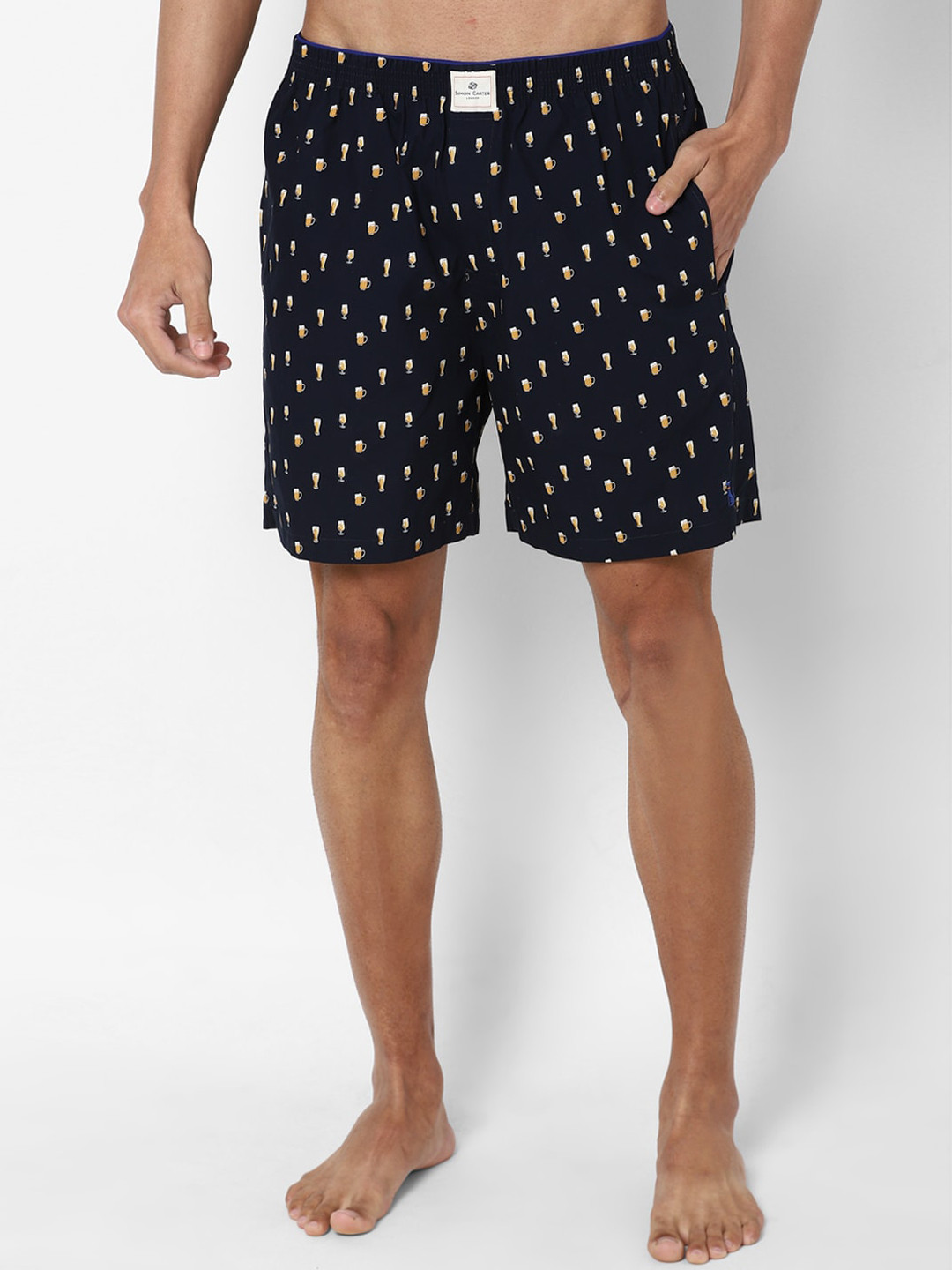 SIMON CARTER LONDON Men Navy Blue Printed Pure Combed Cotton Boxers SCBXCRGF581673