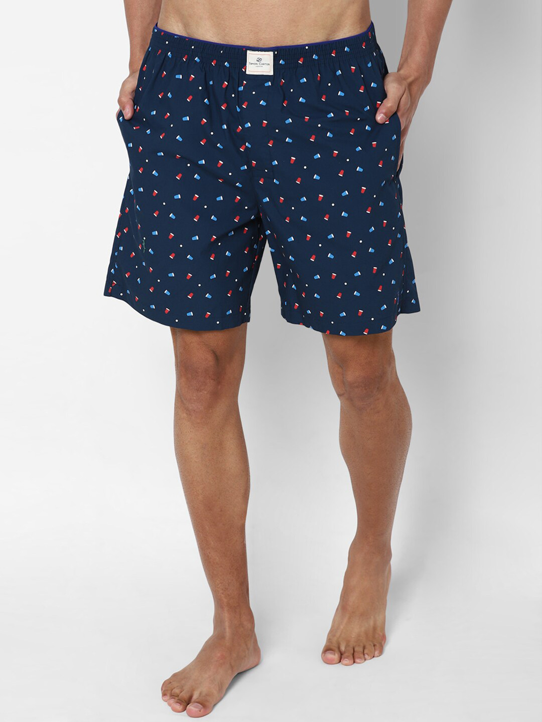 SIMON CARTER LONDON Men Navy Blue Printed Pure Cotton Boxer