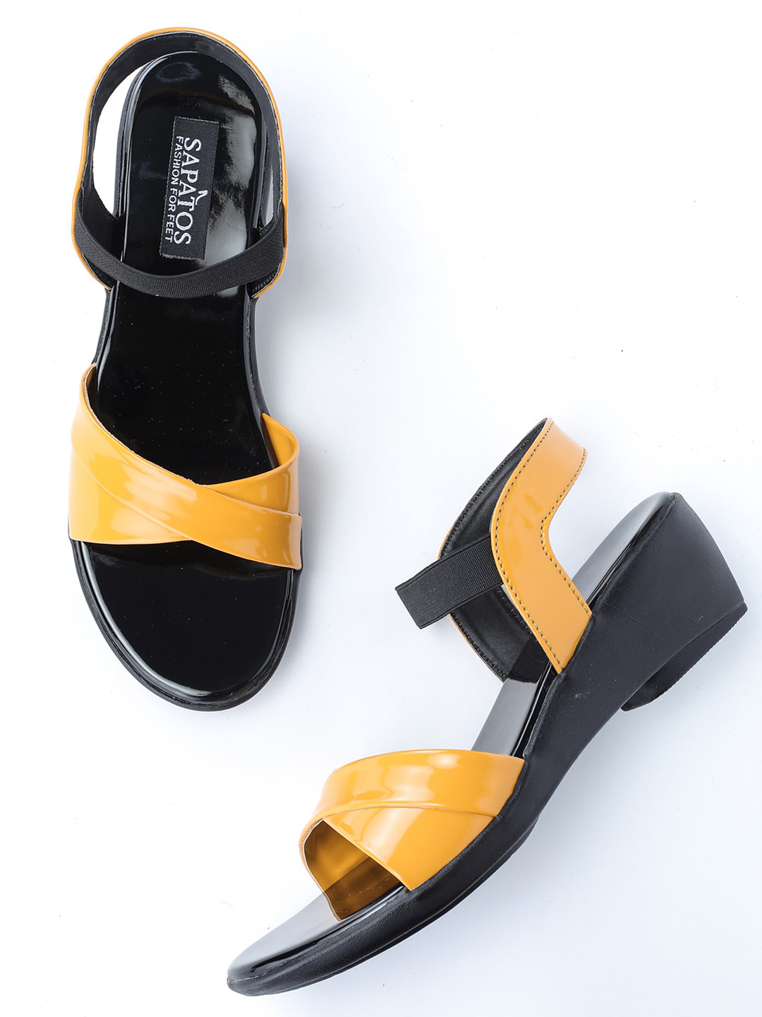 SAPATOS Yellow Colourblocked Wedge Sandals with Buckles