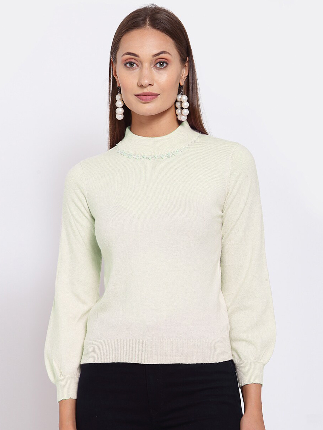 KLOTTHE Women Off White Wool Pullover