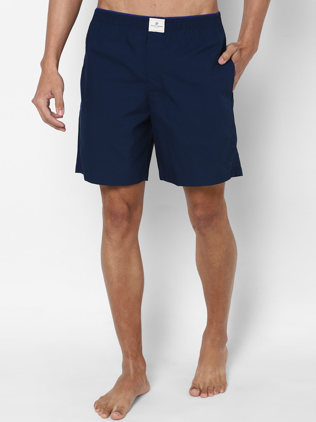 SIMON CARTER LONDON Men Navy Blue Solid Pure Cotton Boxer Shorts