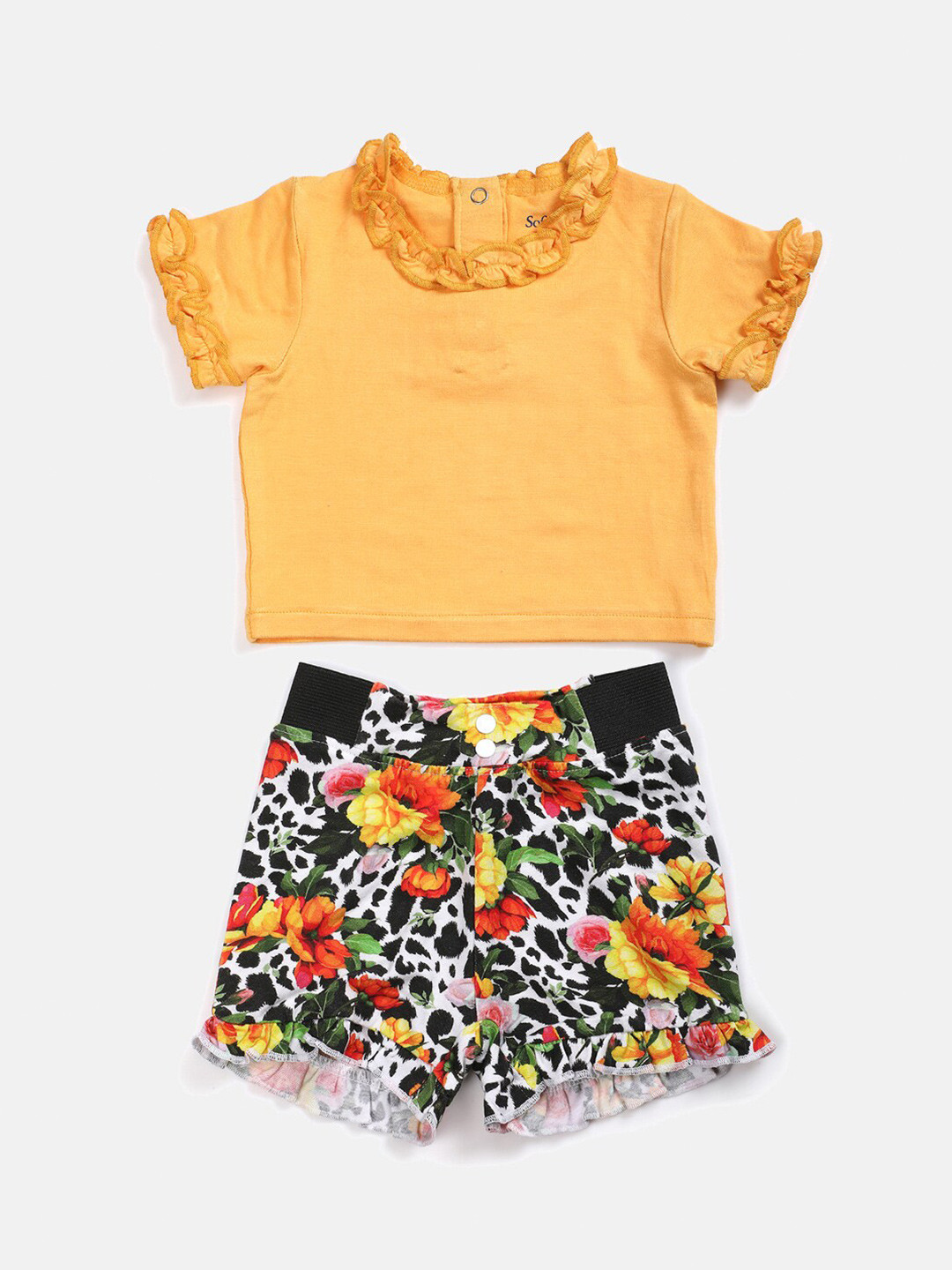 Softsens Girls Mustard Yellow & White Top with Shorts