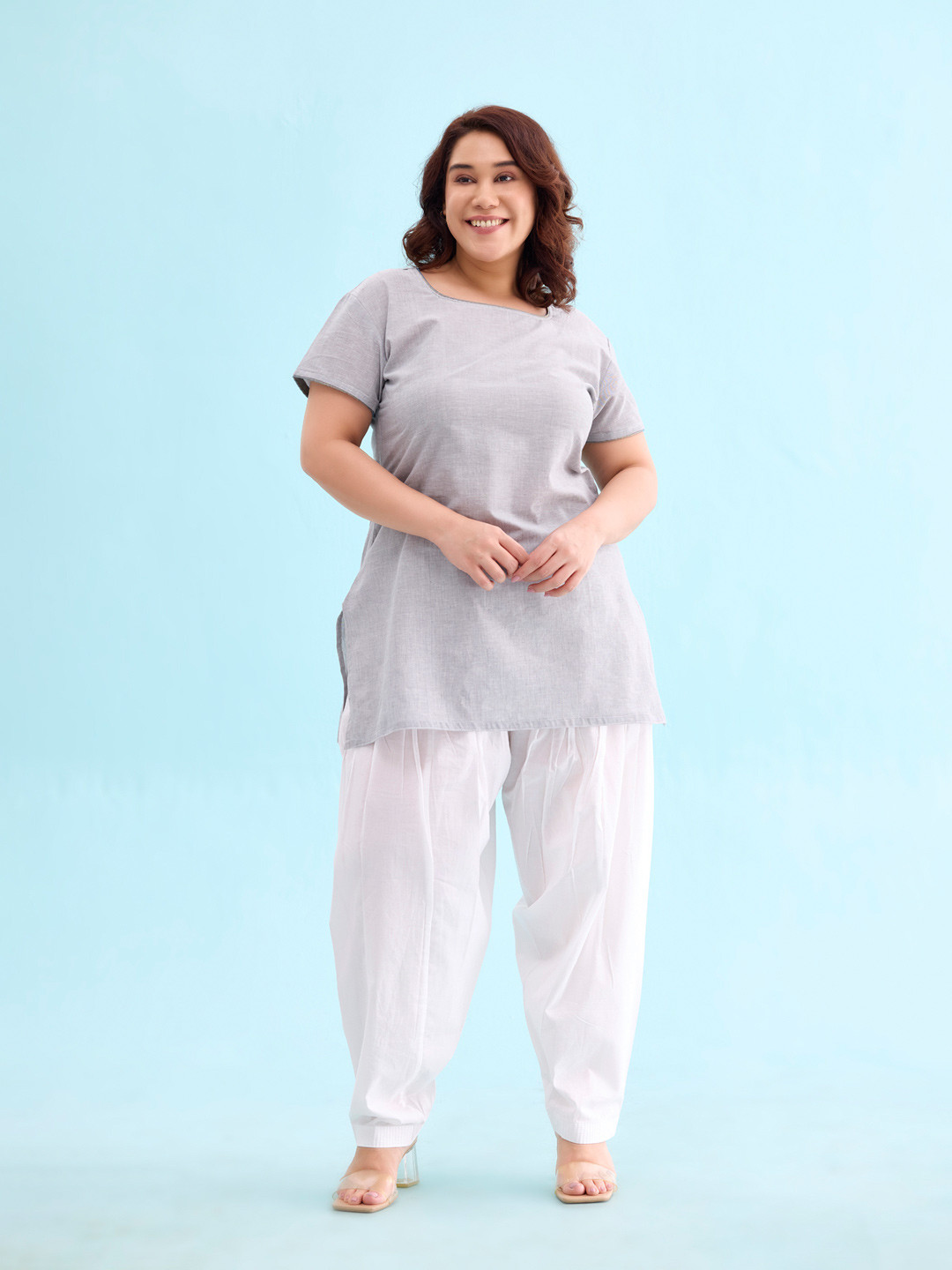 Go Colors Women White Solid Cotton Salwar