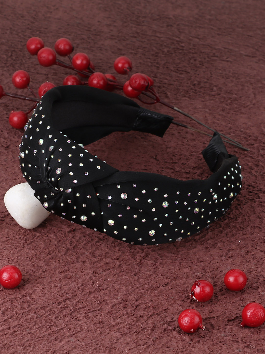 Adwitiya Collection Women Black & Silver Stone-Studded Embellished Hairband