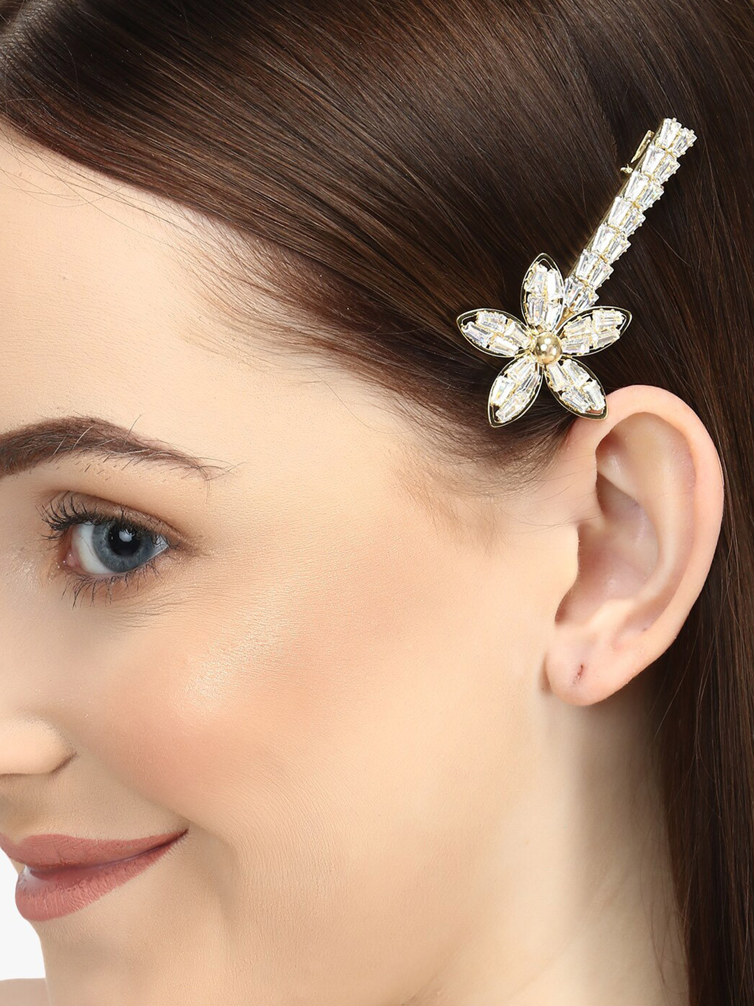 Adwitiya Collection Women Gold-Toned & Transparent Embellished Bobby Pins