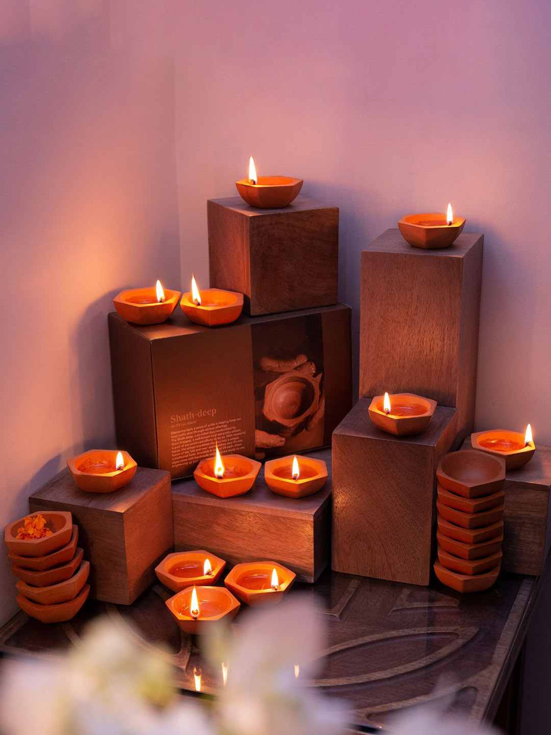 ellementry Set Of 24 Brown Handmade Terracotta Diyas