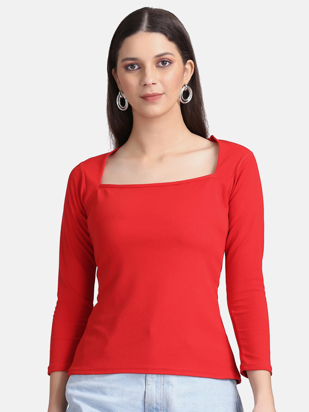 Sugathari Red Crepe Regular Top