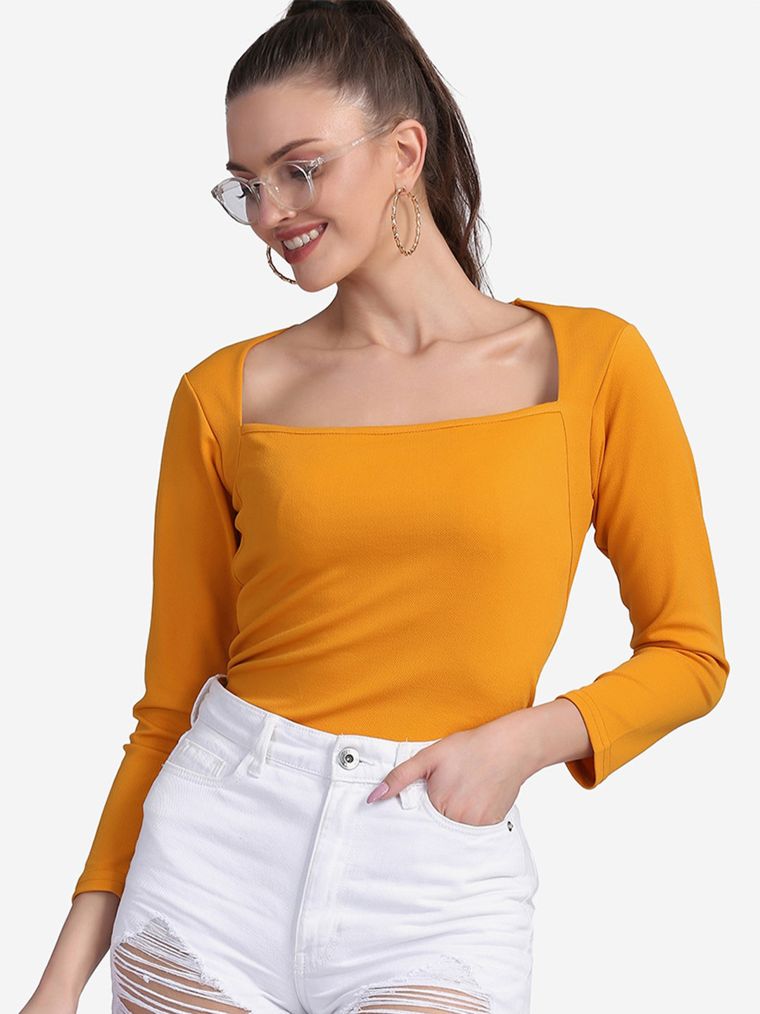 Sugathari Mustard Yellow Sheen Crepe Regular Top