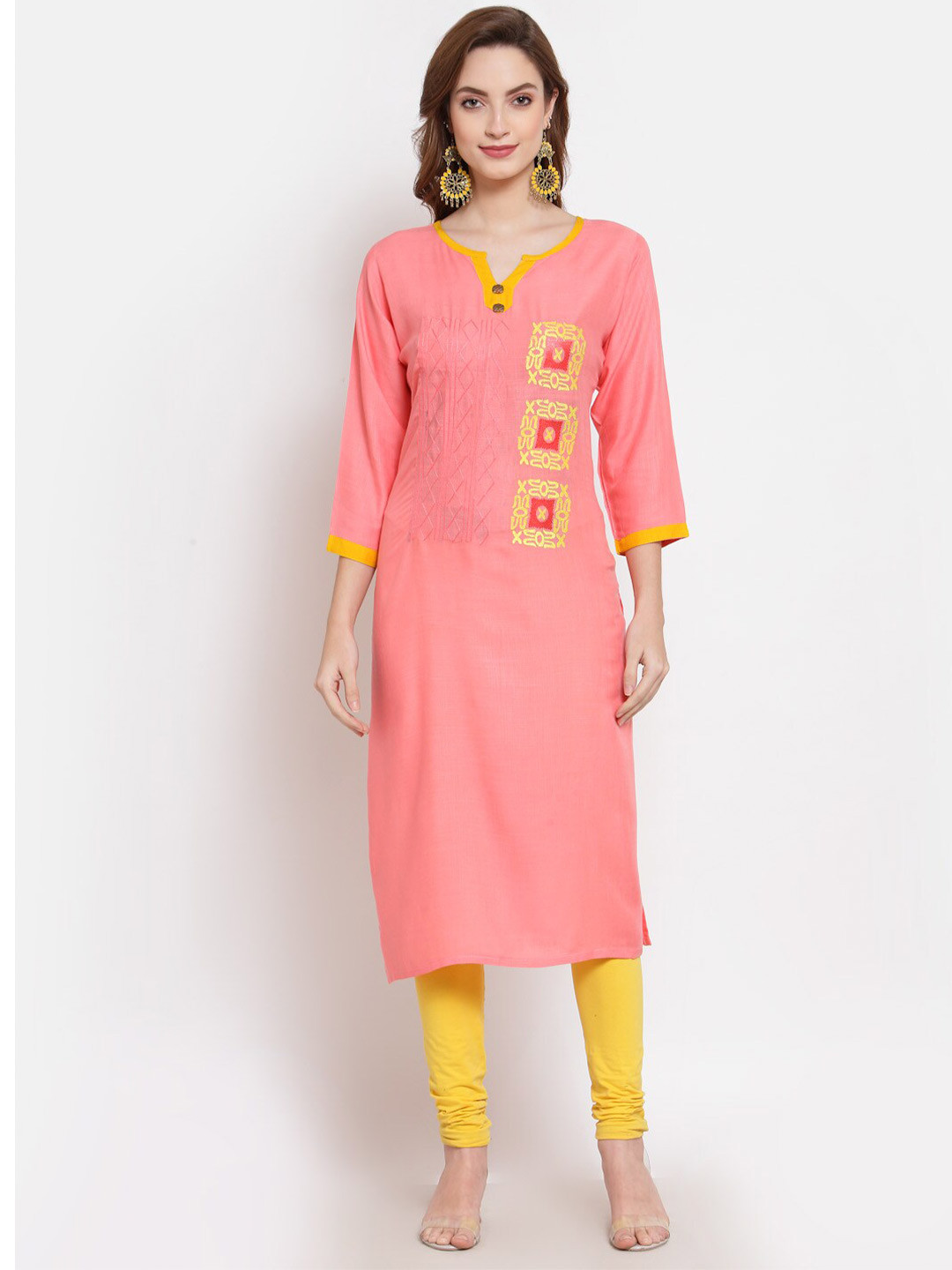 SERONA FABRICS Women Peach-Colour Embroidered Kurta