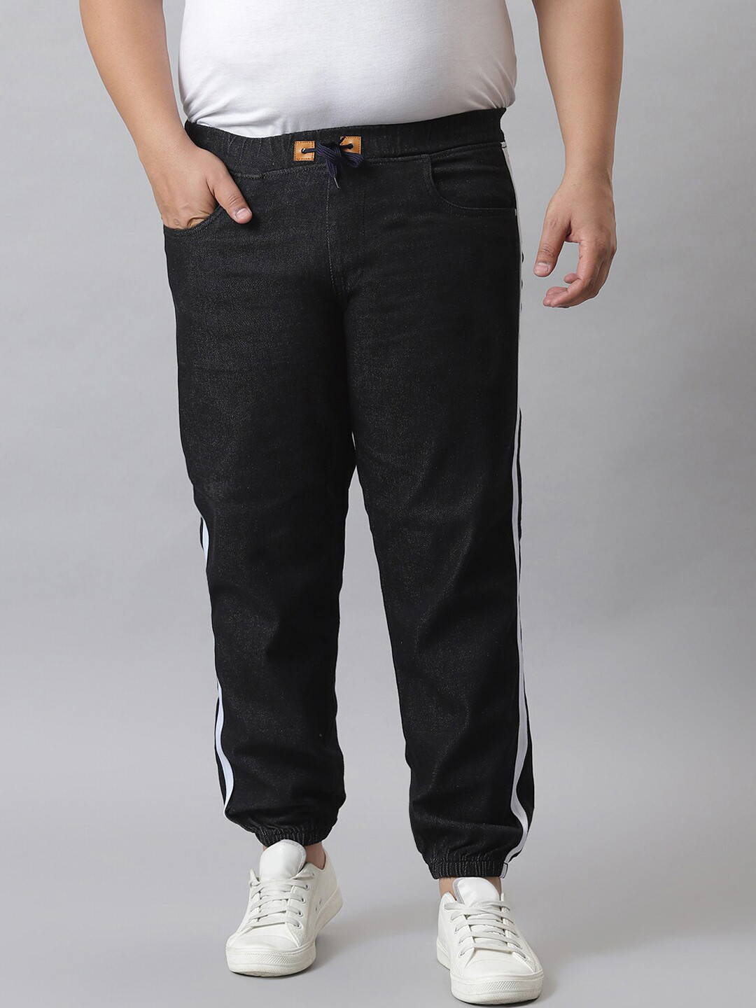 Instafab Plus Men Black Side Striped Jogger Jeans