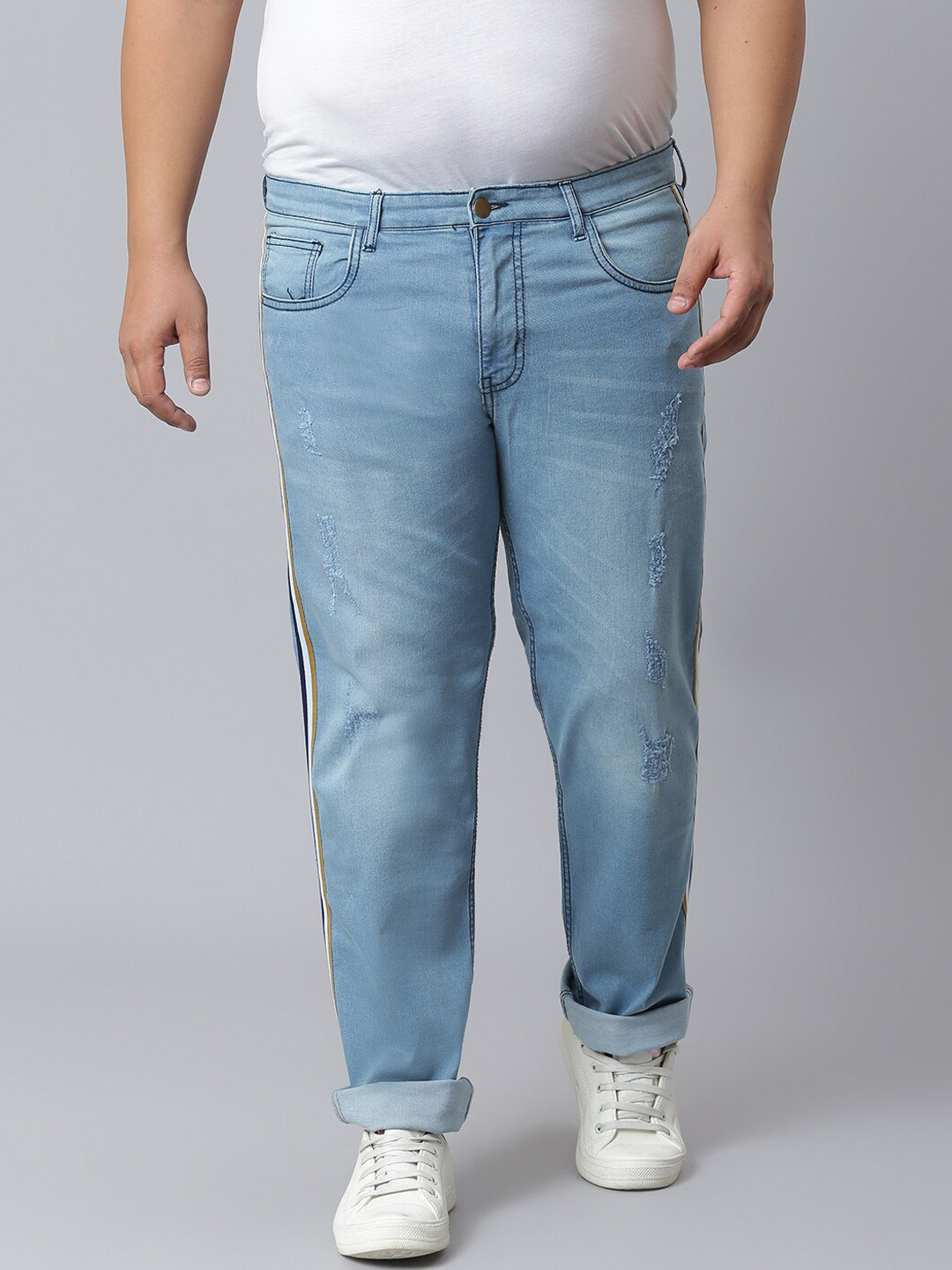 Instafab Plus Men Blue Low Distress Light Fade Jeans