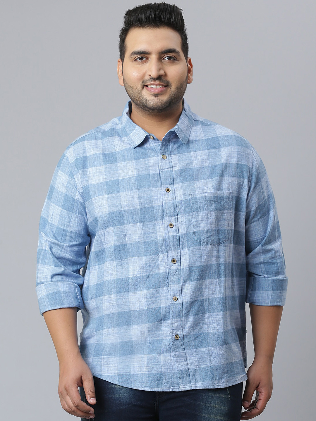 Instafab Plus Men Blue Classic Opaque Checked Casual Shirt