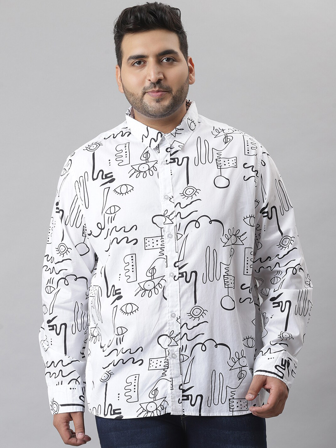 Instafab Plus Men White Classic Graphic Printed Casual Shirt