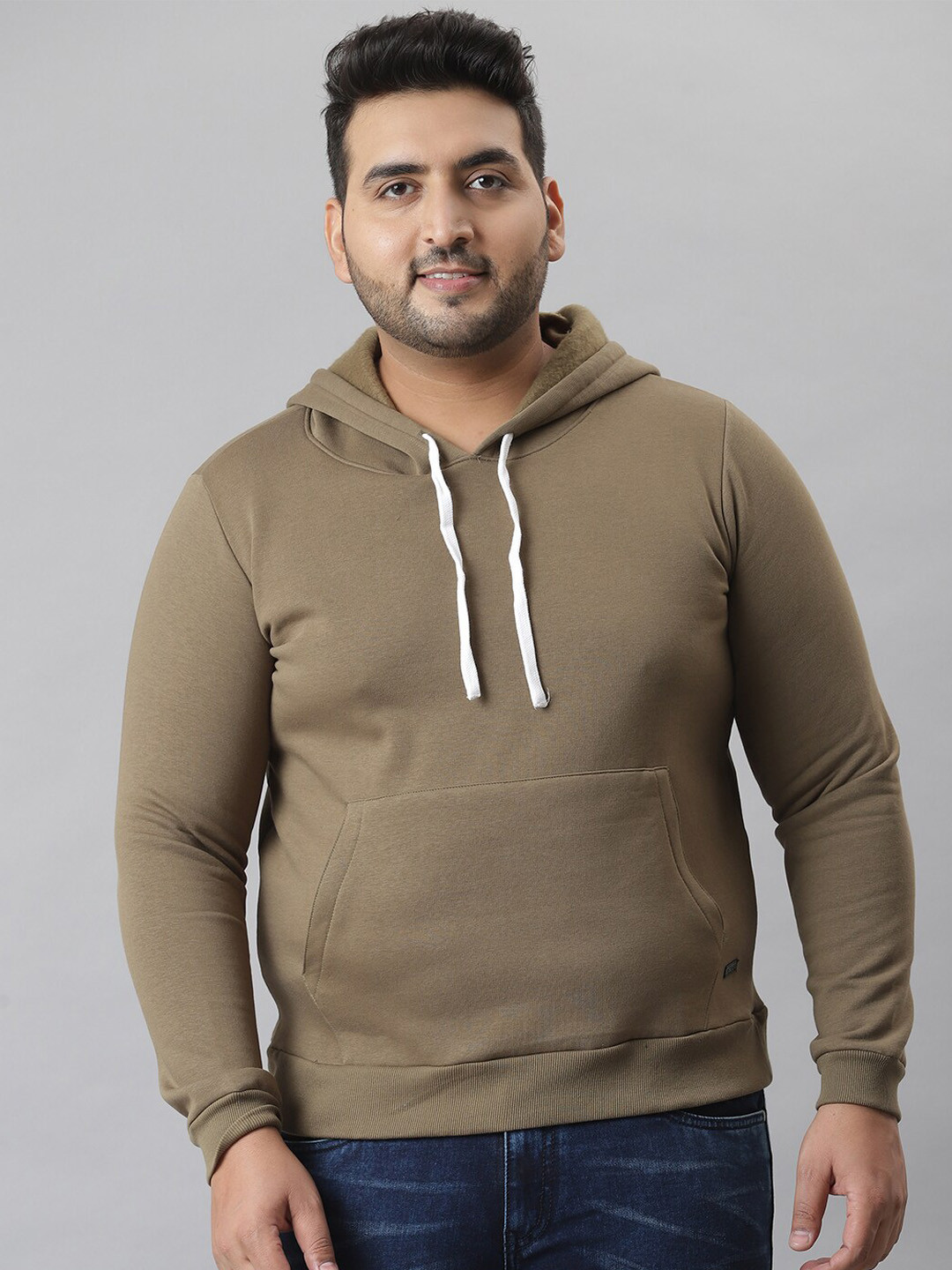Instafab Plus Men Olive Brown Hooded Sweatshirt