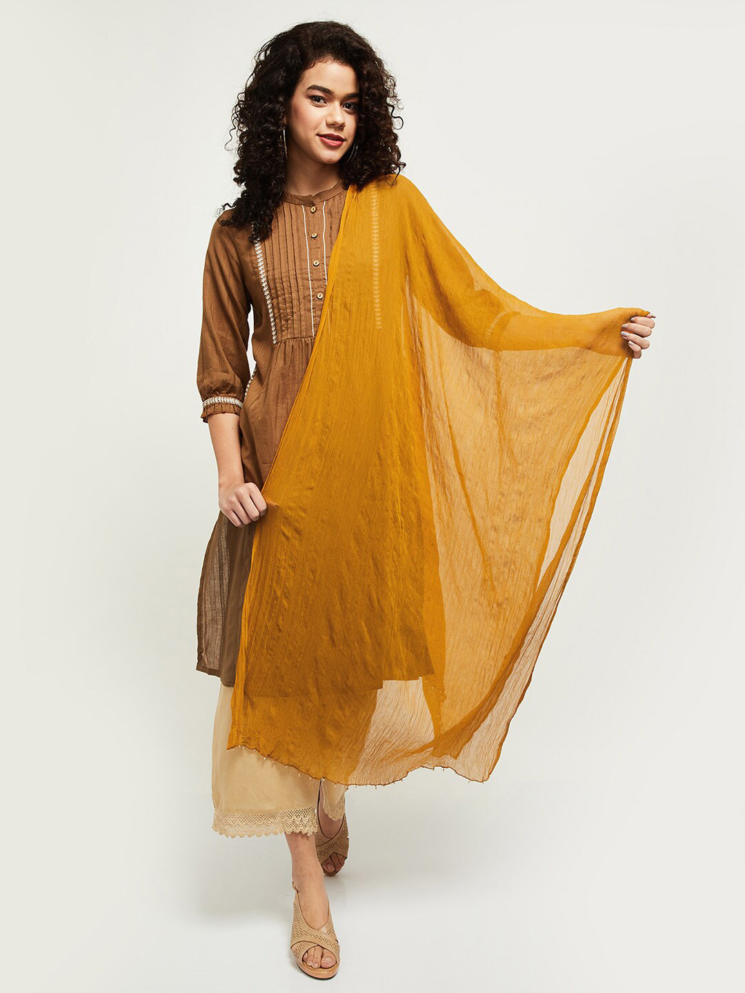 max Women Mustard Yellow Solid Dupatta