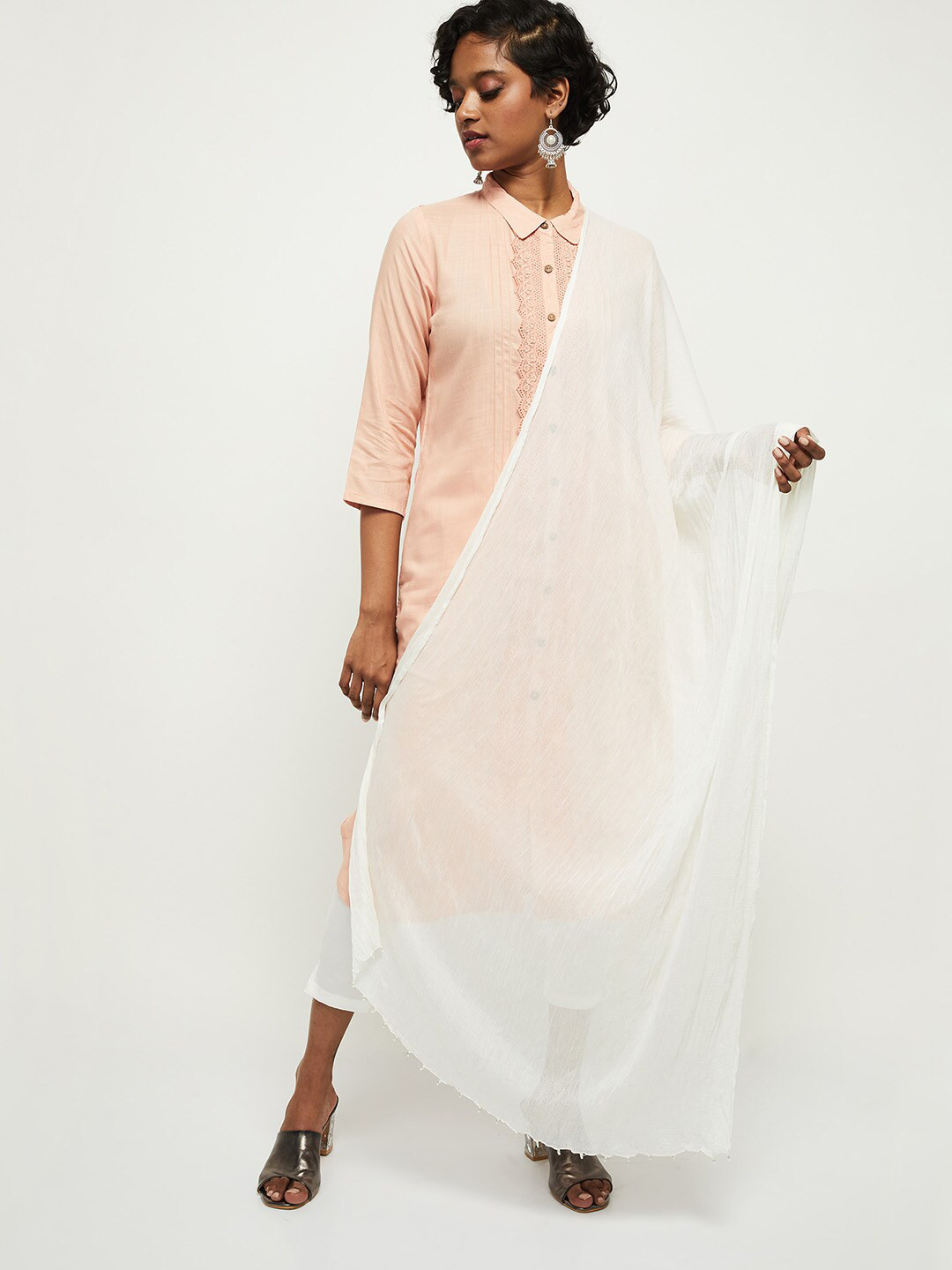 max Off White solid Dupatta