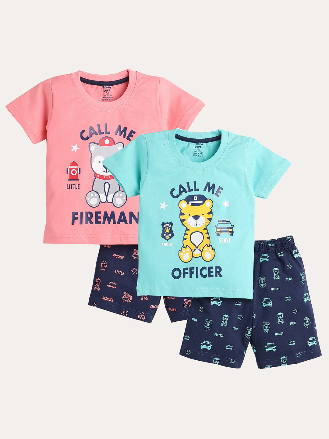 Toonyport Boys Pack of 2 Pink & Blue Printed T-shirt with Shorts