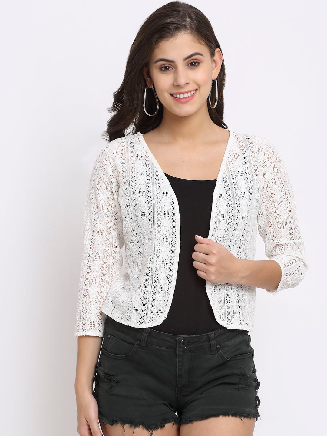 Rute Women White Pure Cotton Shrug