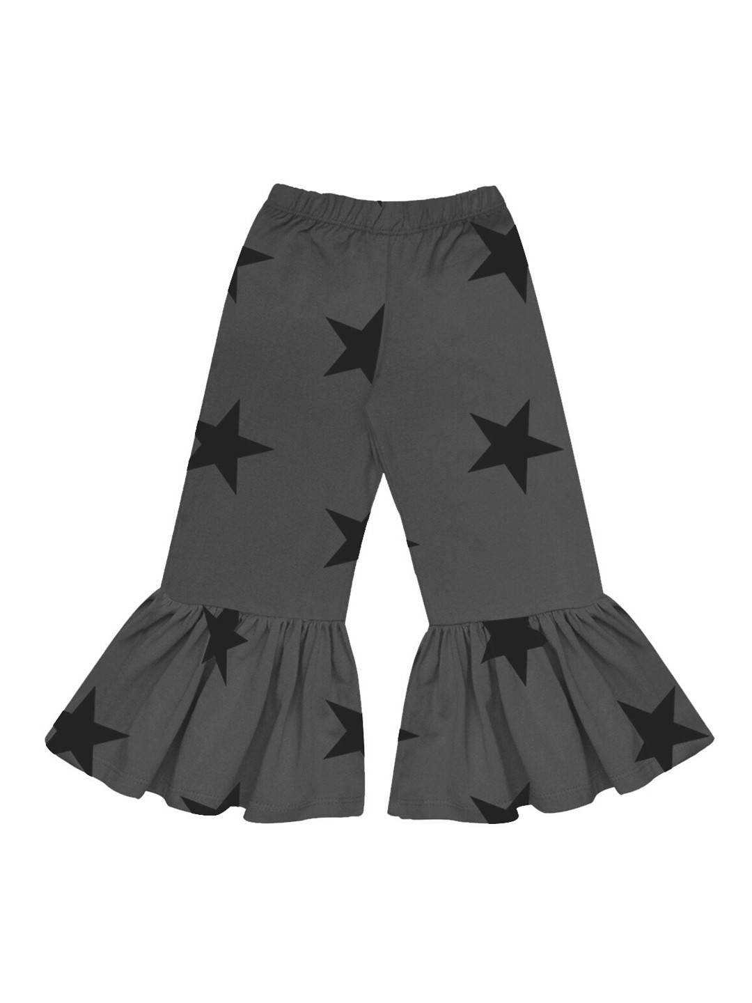 A T U N Girls Grey Printed Ruffle Pant