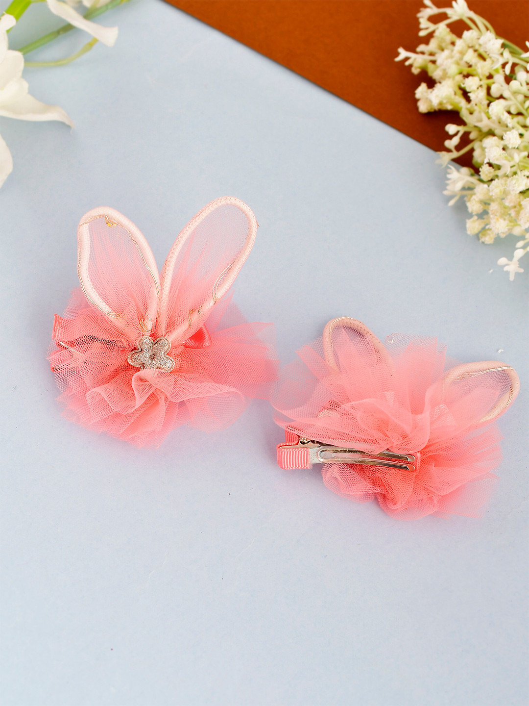 Silvermerc Designs Girls Peach-Coloured Set of 2 Fur Alligator Hair Clips