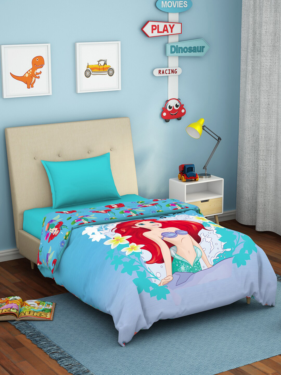 SPACES Blue & Red Disney Cartoon Characters Printed Pure Cotton AC Room Single Bed Quilt