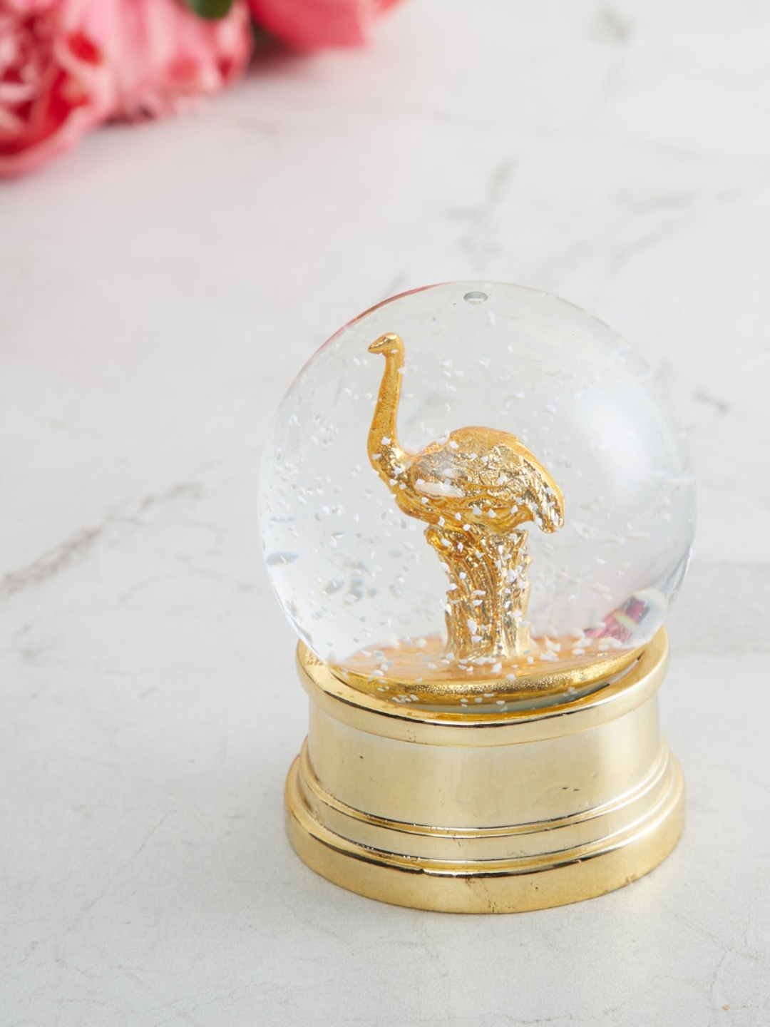 Home Centre Gold Toned Eternity Flamingo In Glass Polyresin Home Gift Sets