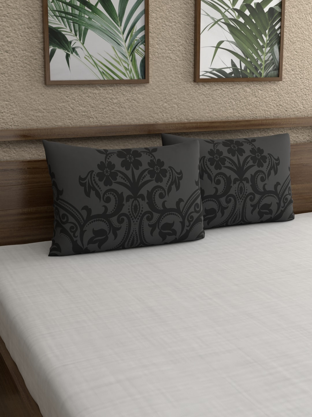 Dreamscape Set of 2 Grey Ethnic Motifs Printed Cotton 144TC Pillow Covers