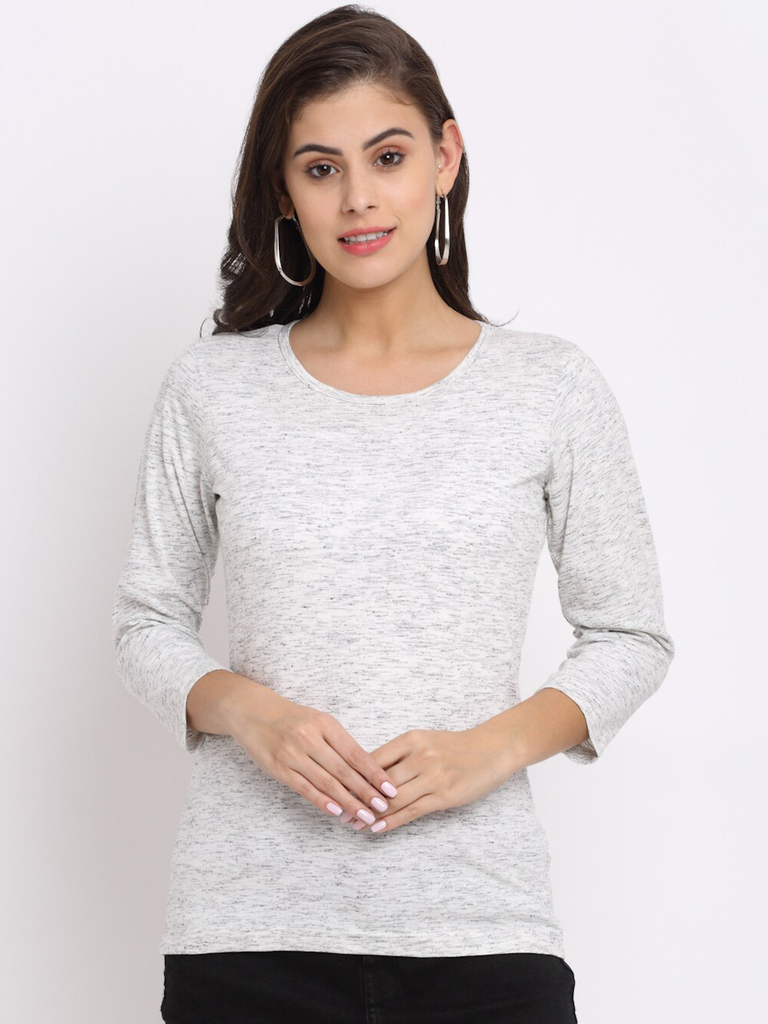 Rute Women Grey Melange Raw Edge T-shirt