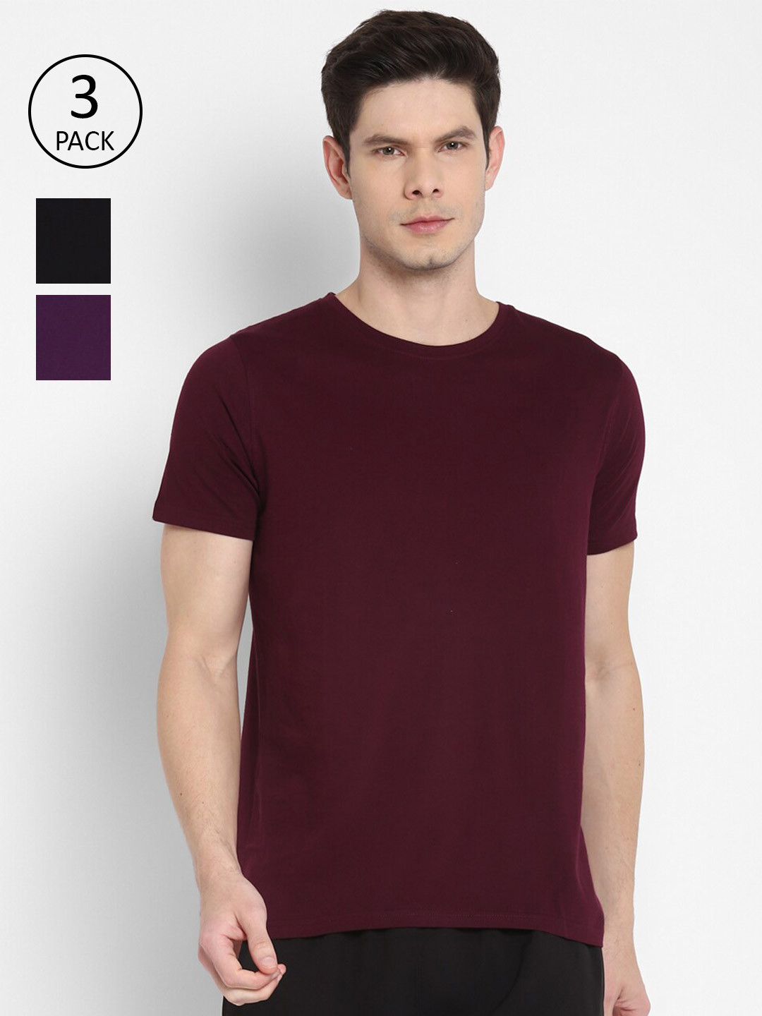 appulse Men Maroon & Black Set Of 3 T-shirts