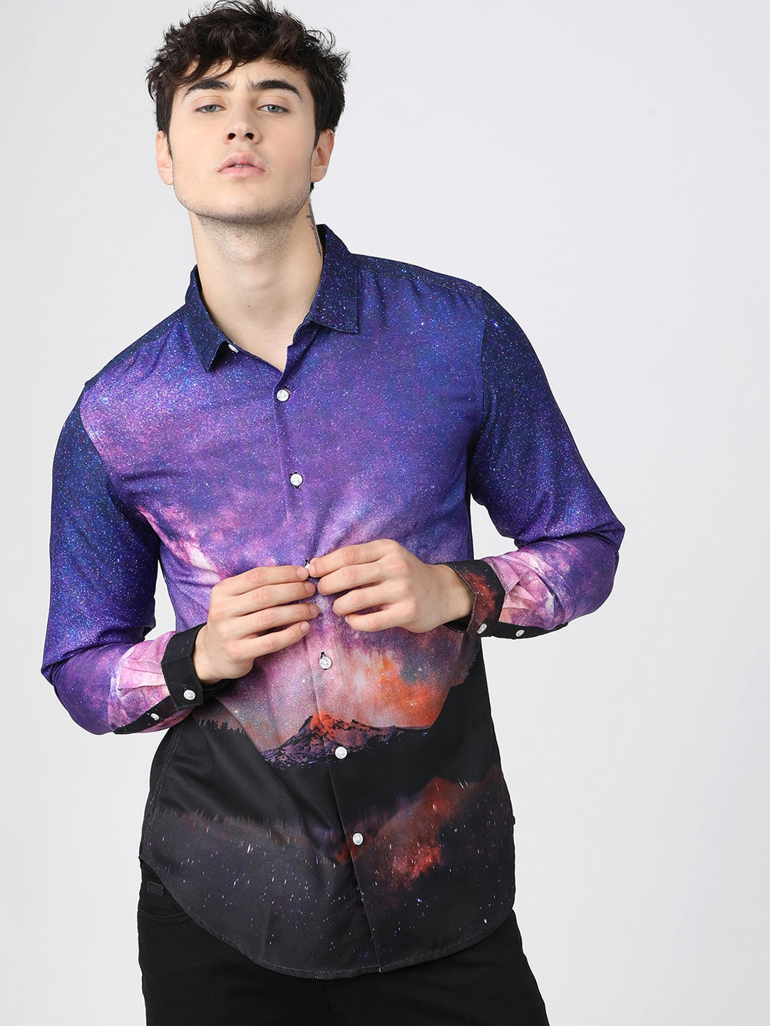 HIGHLANDER Men Blue Slim Fit Opaque Printed Casual Shirt