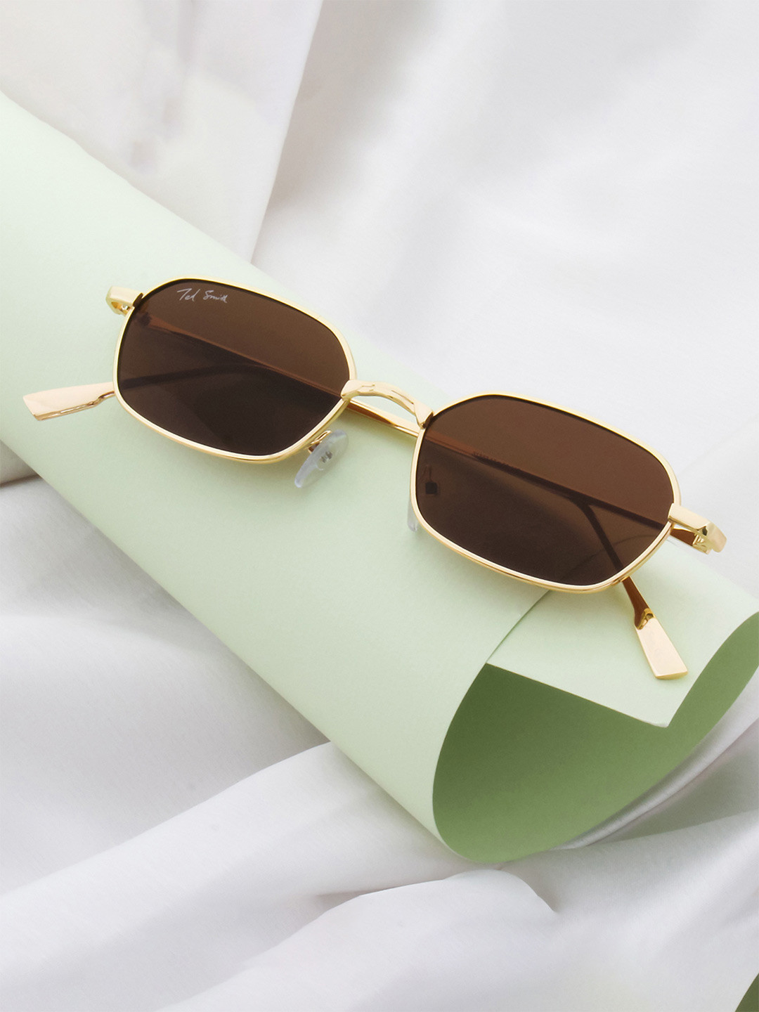 Ted Smith Adult Brown Lens & Gold Rectangle Sunglasses with UV Protected Lens EYEZ_C3