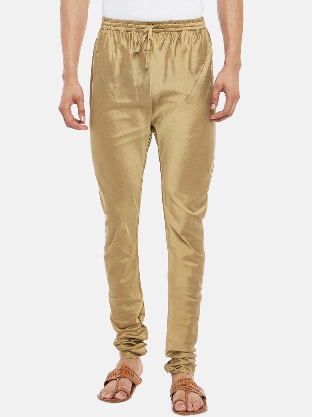 indus route by Pantaloons Men Gold-Coloured Solid Straight Fit Churidar