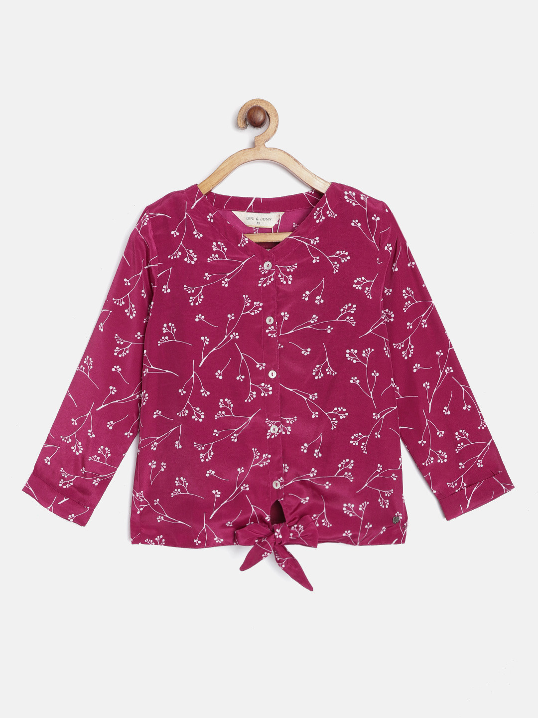 Gini and Jony Girls Fuchsia & White Floral Print Regular Top with Inner Slip