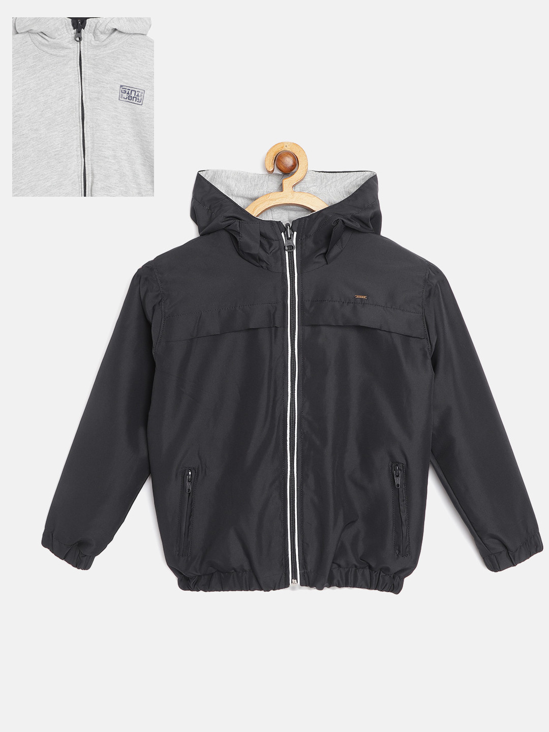 Gini and Jony Boys Navy Blue & Grey Fleece Reversible Tailored Jacket