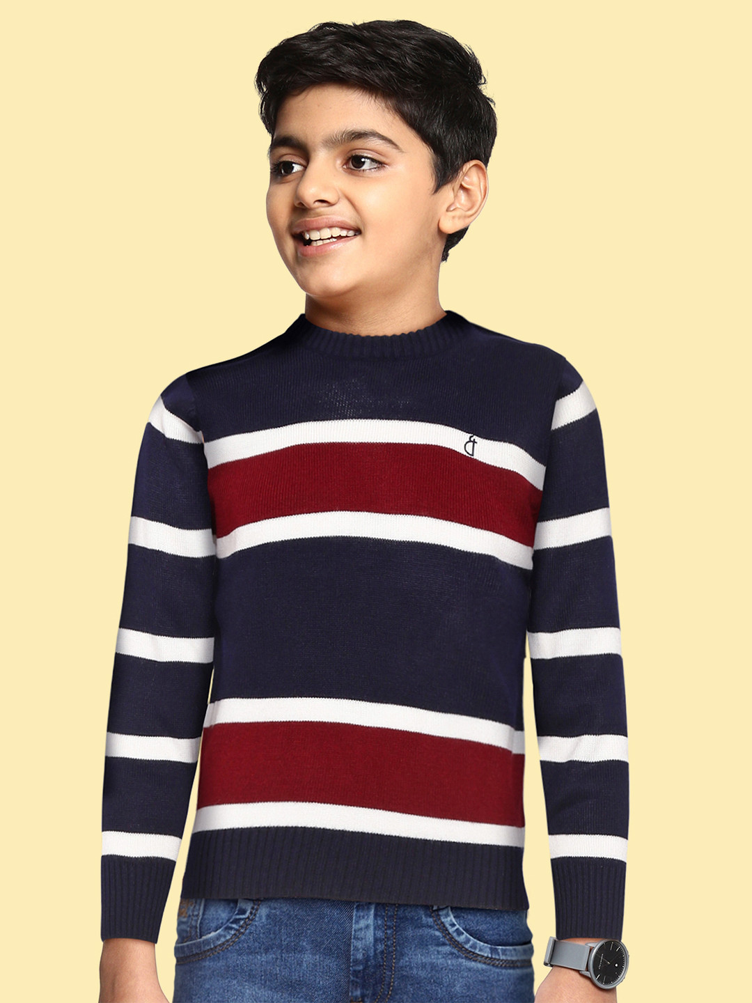 Gini and Jony Boys Navy Blue & White Striped Pullover