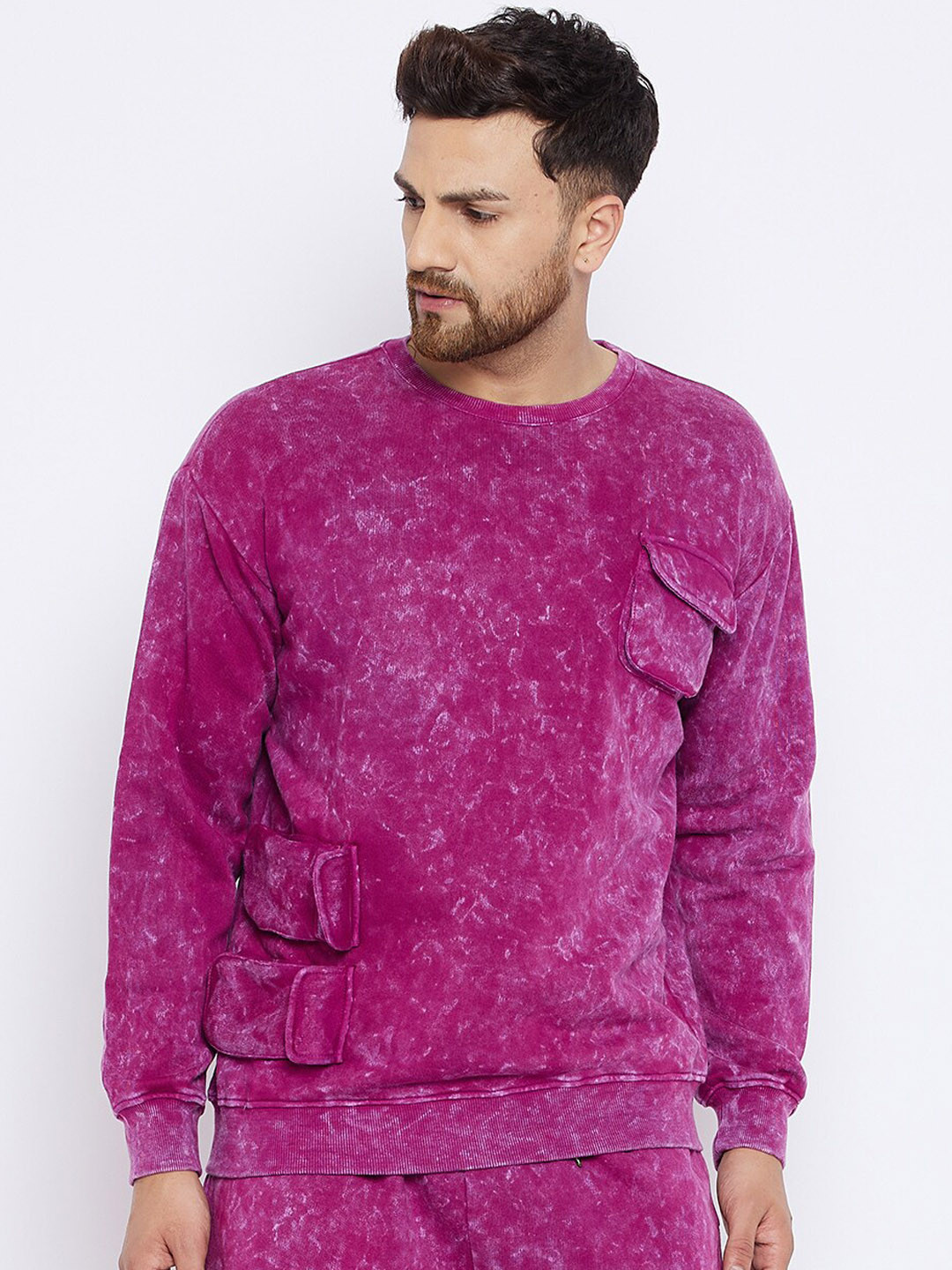 FUGAZEE Men Magenta Pure Cotton Sweatshirt
